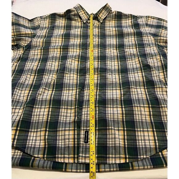 Abercrombie & Fitch green and white plaid button up shirt with a hint of yellow - Picture 3 of 5